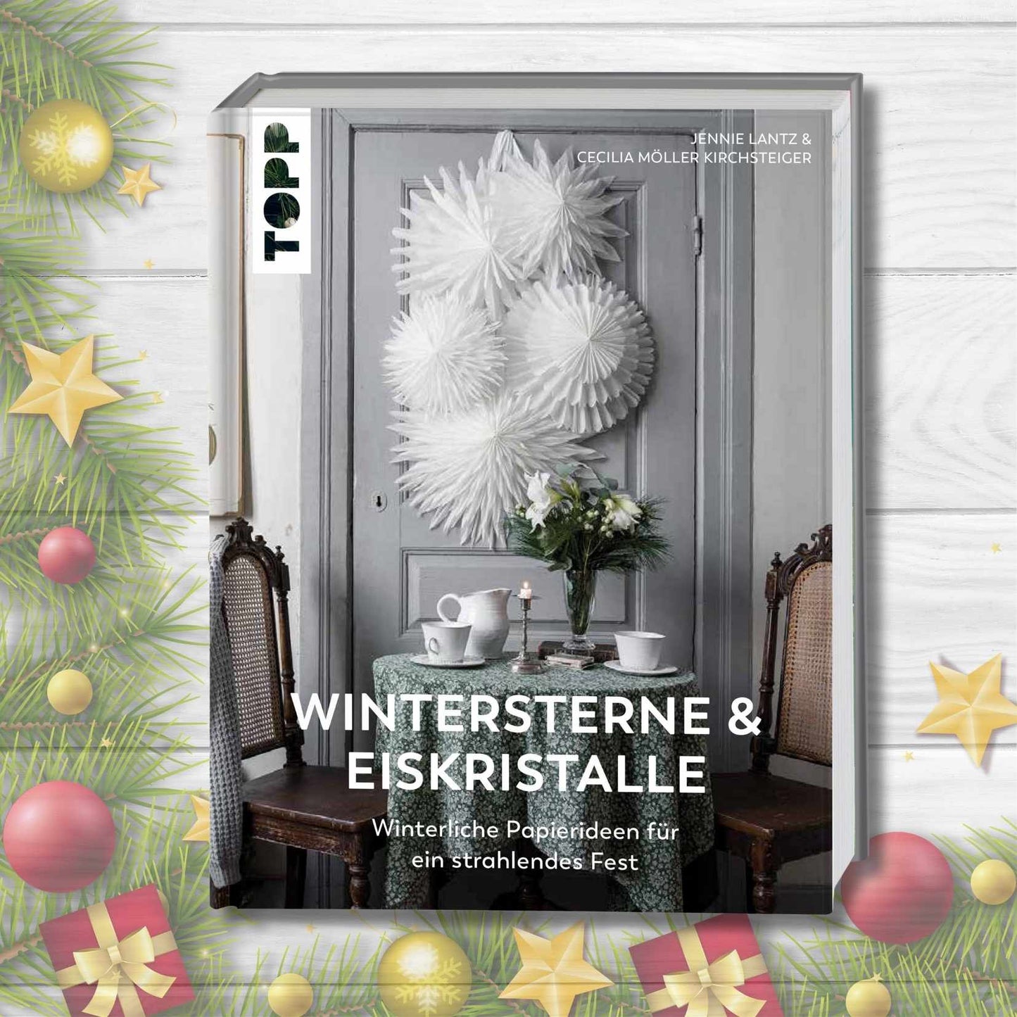 Cover des Bastelbuchs „Wintersterne & Eiskristalle“ – Papiersterne und Schneeflocken basteln im skandinavischen Stil, Topp-Verlag